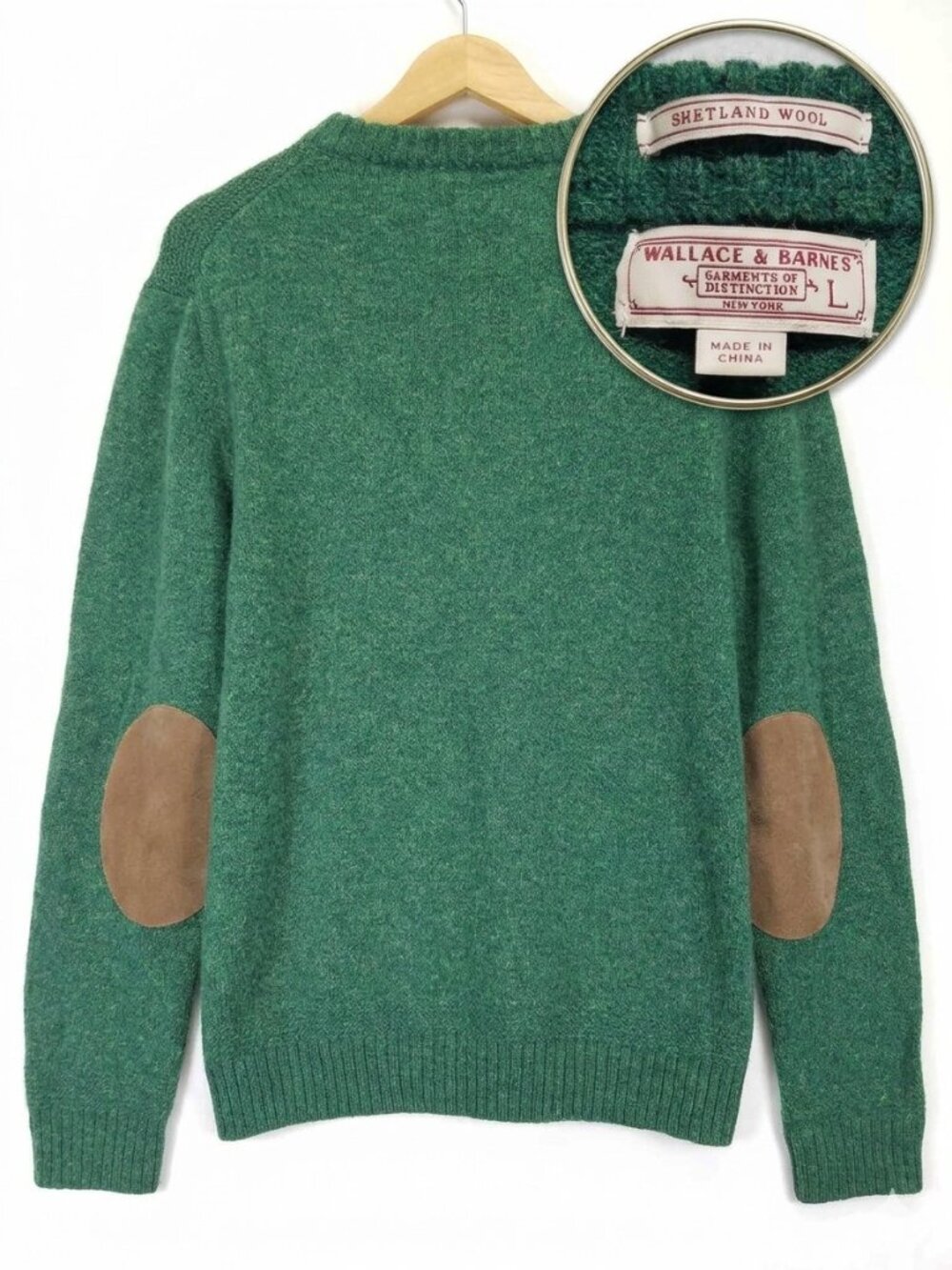 Elbow Patch Wool Sweater Wallace & Barnes by J.Crew L Ribbed Crew Neck Heritage